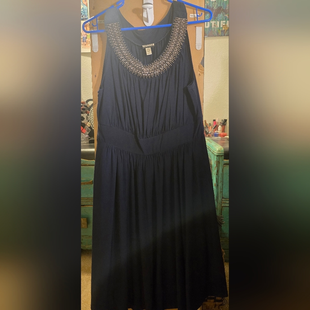 Haani Navy Dress with Embellished Neckline